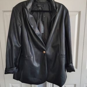 Rachel Zoe Black Faux Leather Blazer XL Nwt
